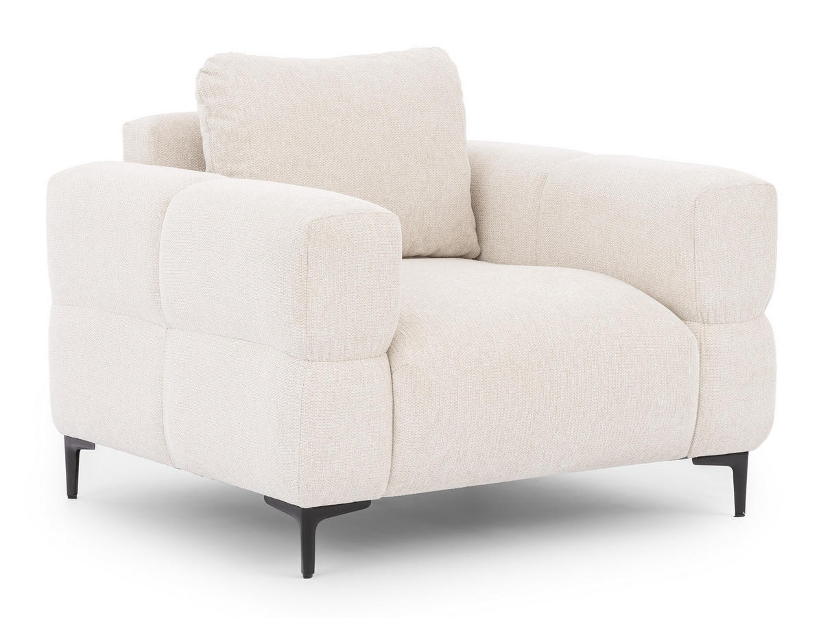 SESSEL Cardea in Bubble-Optik aus weichem Creme Strukturstoff mit hohem Sitzkomfort - Creme/Schwarz, Holz/Textil (102/80/97cm) - S-Style Möbel