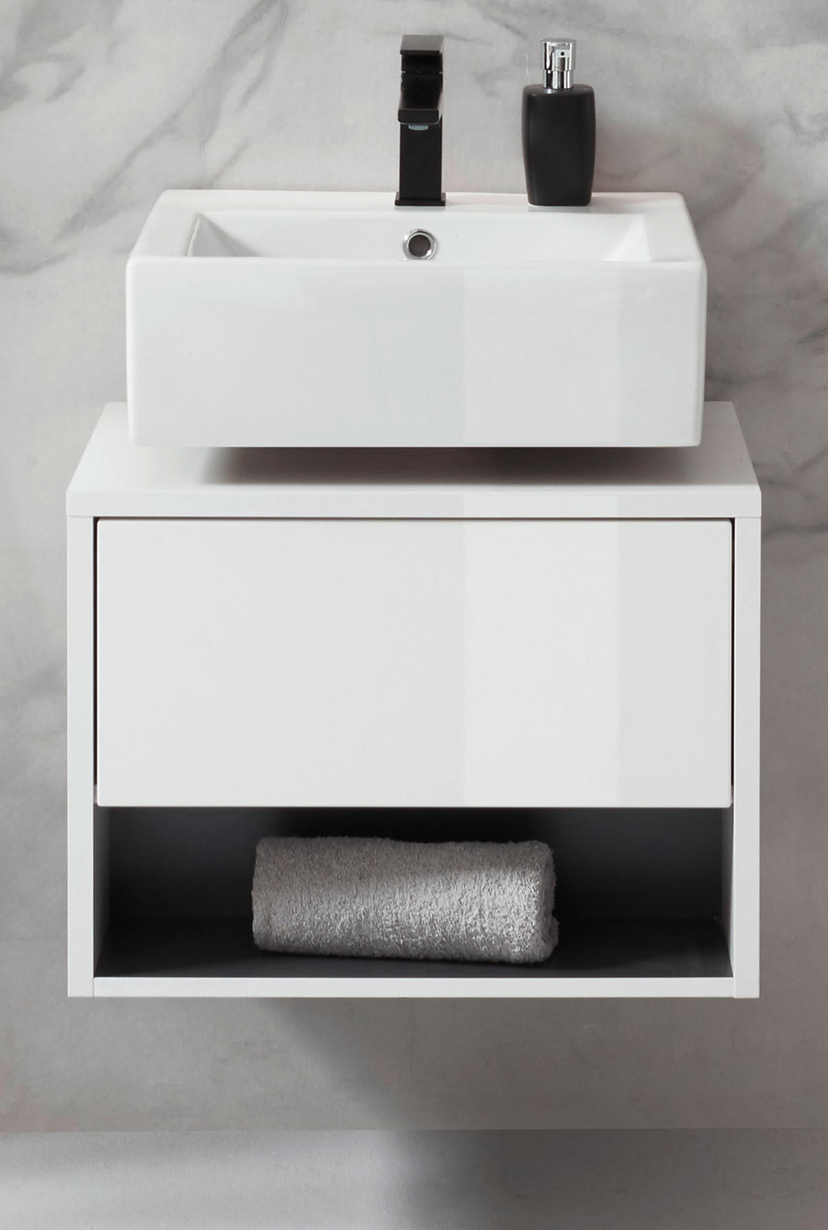 WASCHBECKENUNTERSCHRANK in weiß Hochglanz und grau 60 cm Glide - Weiß Hochglanz/Grau, Holzwerkstoff (60/44/46cm) - Furn.Design