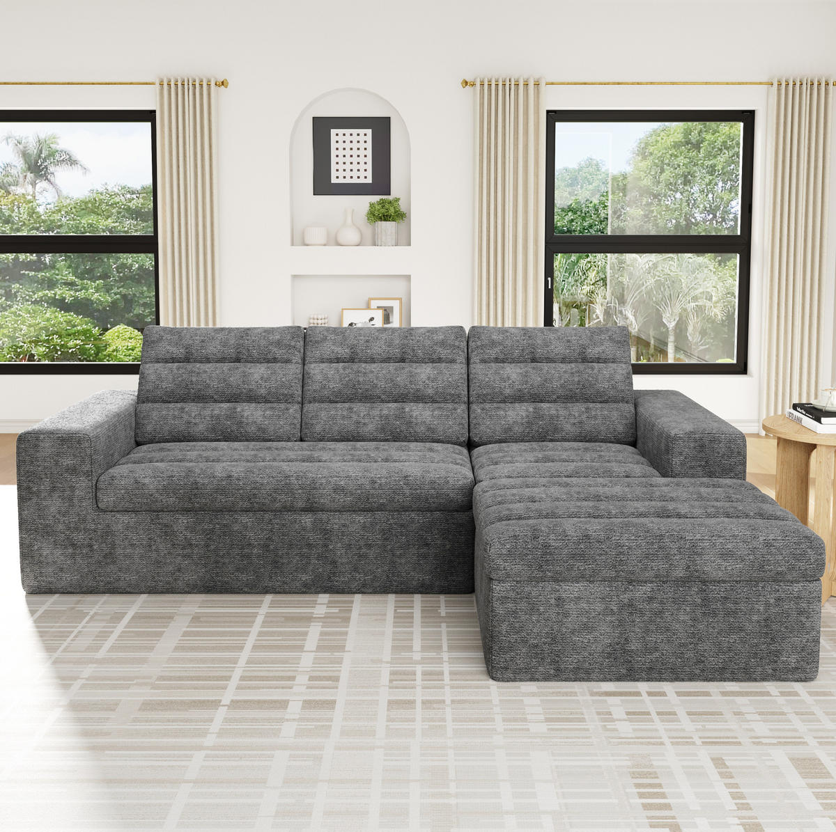 ECKSOFA 253/161/89 cm hellgrau aus Chenille rahmenlos - Hellgrau, Textil (161/253cm) - OKWISH