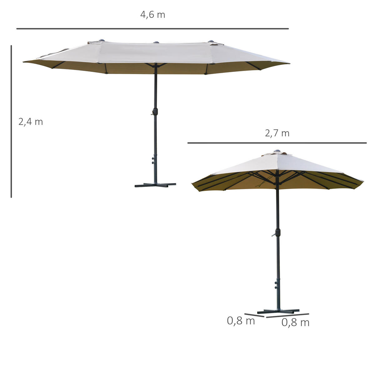 SONNENSCHIRM DE-11403 rechteckig, XXL, mit Kurbel Café - Braun, Metall (270/460cm) - ComfortXL