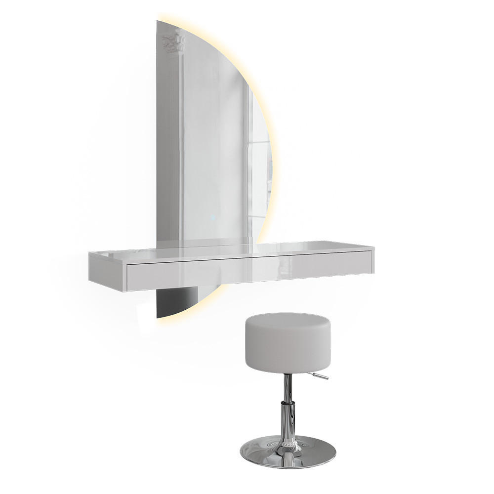 MASUTA DE TOALETA Sherry, Alb lucios ridicat, 120 cm cu oglinda LED si taburet