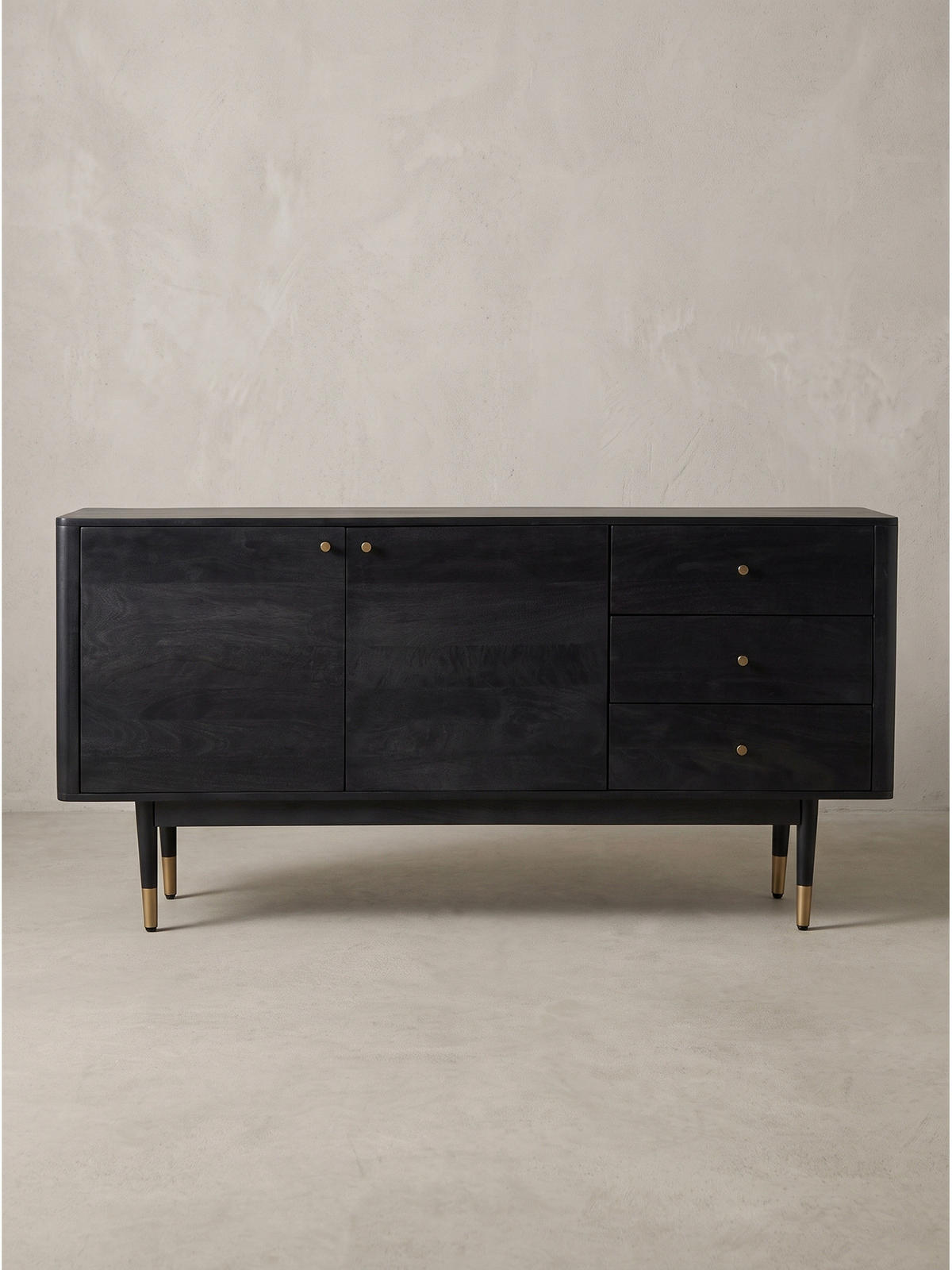 KOMMODE PANAREA, Akazie Massivholz, mit Stauraum, Schwarz, 160 x 42 x 81 cm - Schwarz, Holz/Metall (160/81/42cm) - KADIMA DESIGN