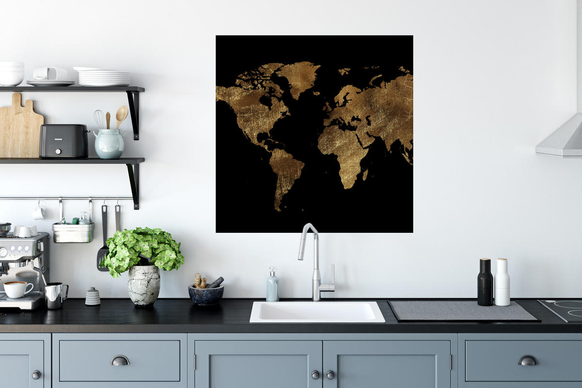 WANDTATTOO Weltkarte - Gold - Luxus - Erde - Schwarz 50x50 cm - Goldfarben, Kunststoff (50/50/0.1cm) - MuchoWow