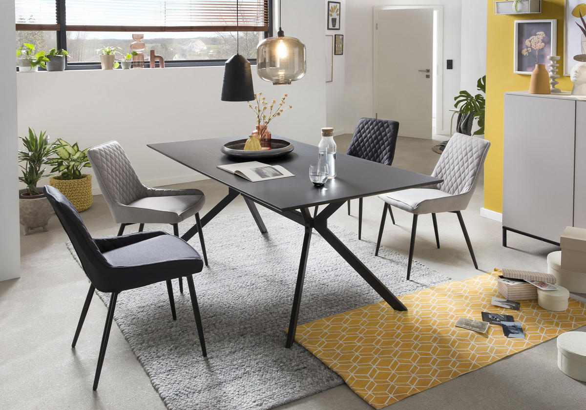 ESSZIMMERSTUHLL Oliver Stoff mit Diamantsteppung - 2er Set - Grau, Metall (52/86/56cm) - TPFLiving