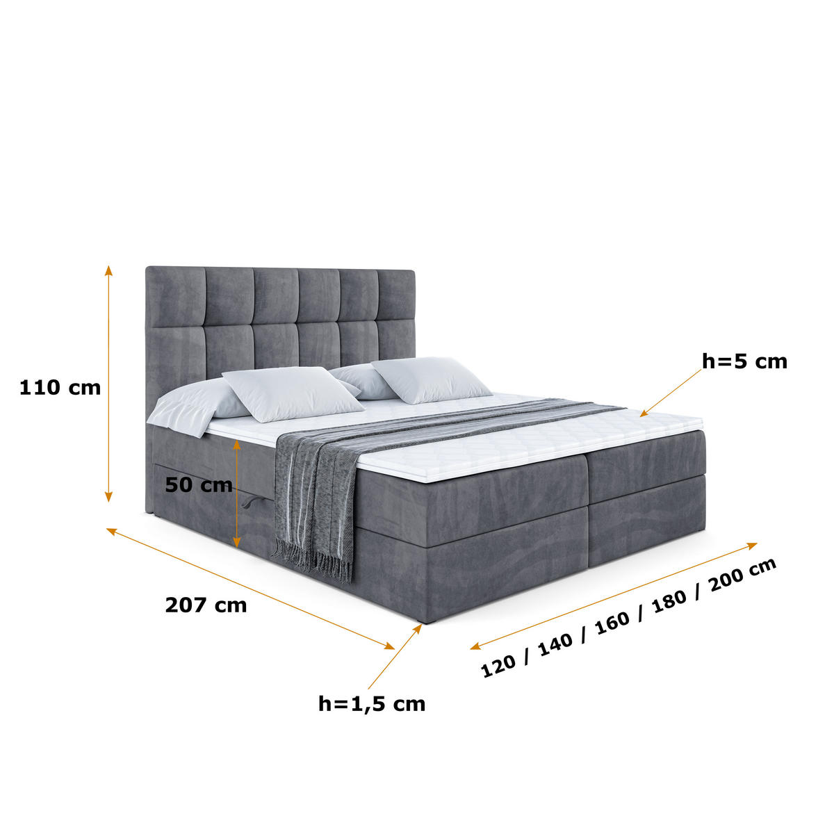 BOXBETT mit H4-Matratze und Lattenrost - RICAR - 120x200 Dunkelgrau - Dunkelgrau, Holzwerkstoff (120/200cm) - ALTDECOR
