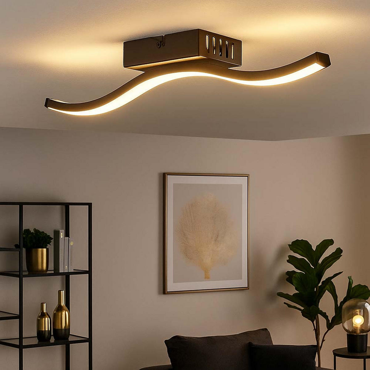 LED DECKENLEUCHTE Schwarz Opal gewellte Form - Schwarz, Kunststoff (34.3/7/6.4cm) - Globo Lighting