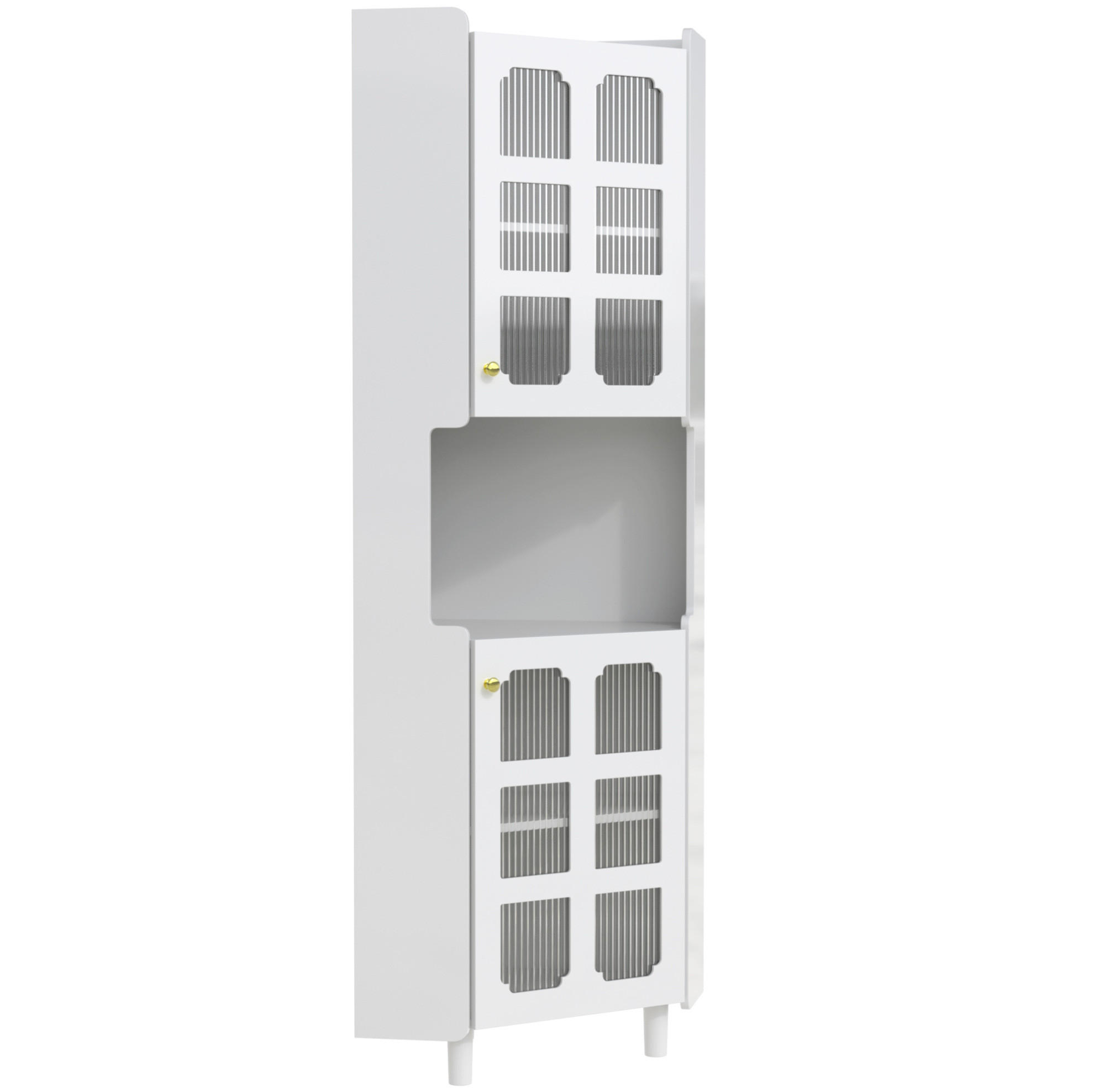 Modfu ROHOVÁ skříňka z MDF 63,5x17x157,5 cm bílá s LED osvětlením, lakovaným povrchem a 3zónovým úložným prostorem