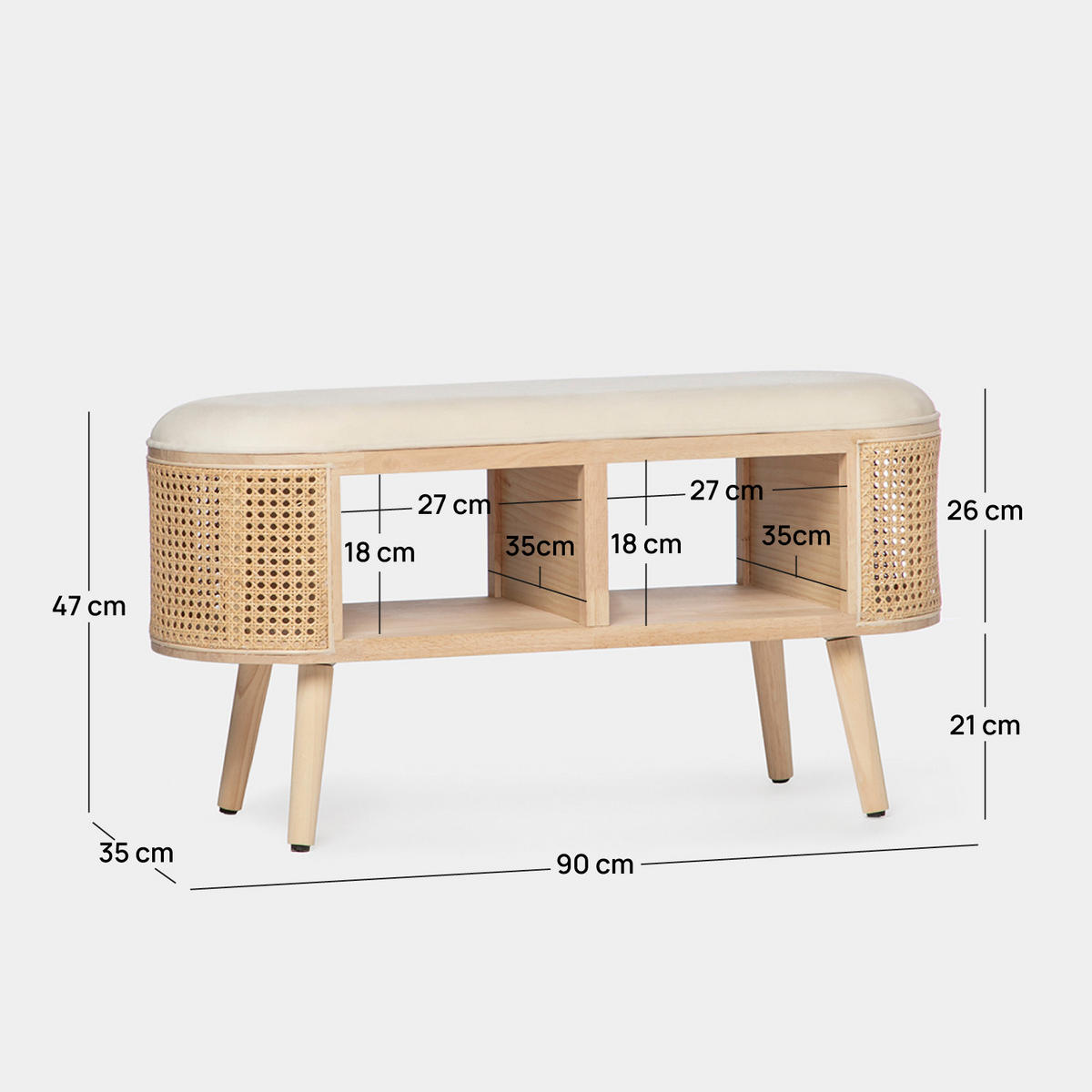 BETTENDE Chela Natürlich 90 cm x 47 cm - Naturfarben, Textil (90/47/35cm) - Klast Home