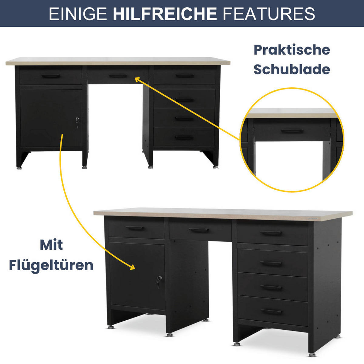 WERKBANK Werkstatt KARL 1x Tür 85x170x60cm Schwarz - Schwarz, Metall (170/85/60cm) - DELUKE