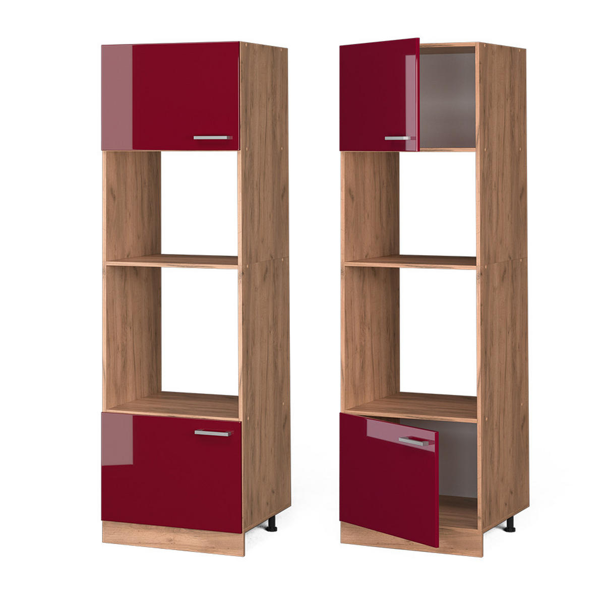 MIKROWELLENSCHRANK R-Line Rot Hochglanz 60 cm - Honigeiche/Bordeaux, Holzwerkstoff (60/206.8/57.2cm) - Vicco