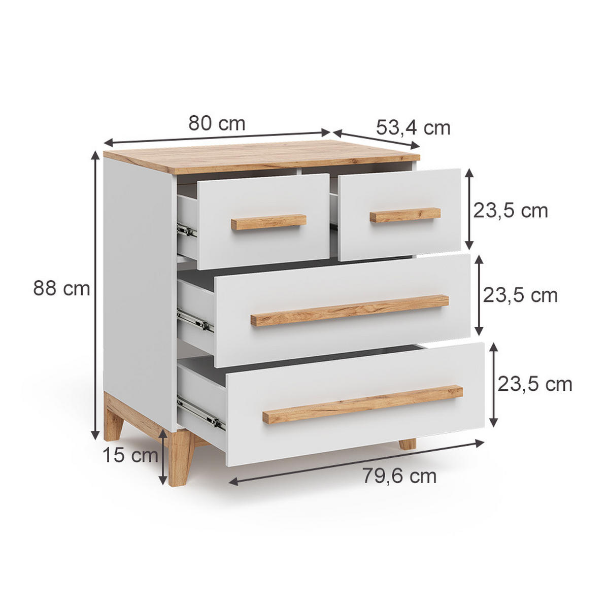 KOMMODE Malia Weiß/Artisan 80 x 88 cm mit 4 Schubladen - Hellgrau/Grau, Holzwerkstoff (80/88/53.4cm) - VitaliSpa