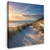 LEINWANDBILD - Sonnenuntergang - Strand - Düne - Gras - Ufer - 90x90 - Gemälde - Sandfarben, Textil (90/90cm) - MuchoWow