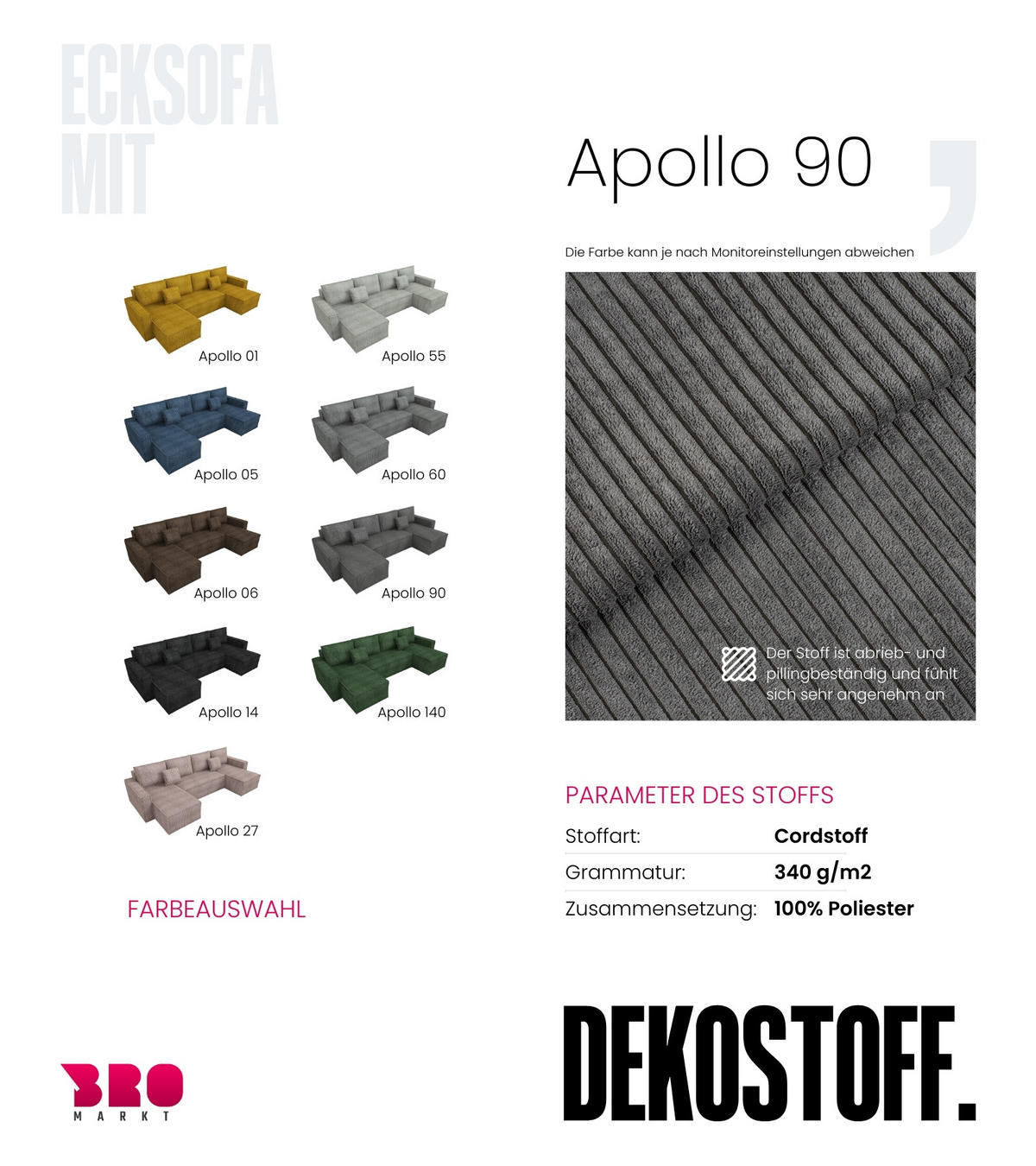 WOHNLANDSCHAFT Dexter U mit Schlaffunktion Grau Cord - Grau, Textil (310/80/141cm) - Bromarkt