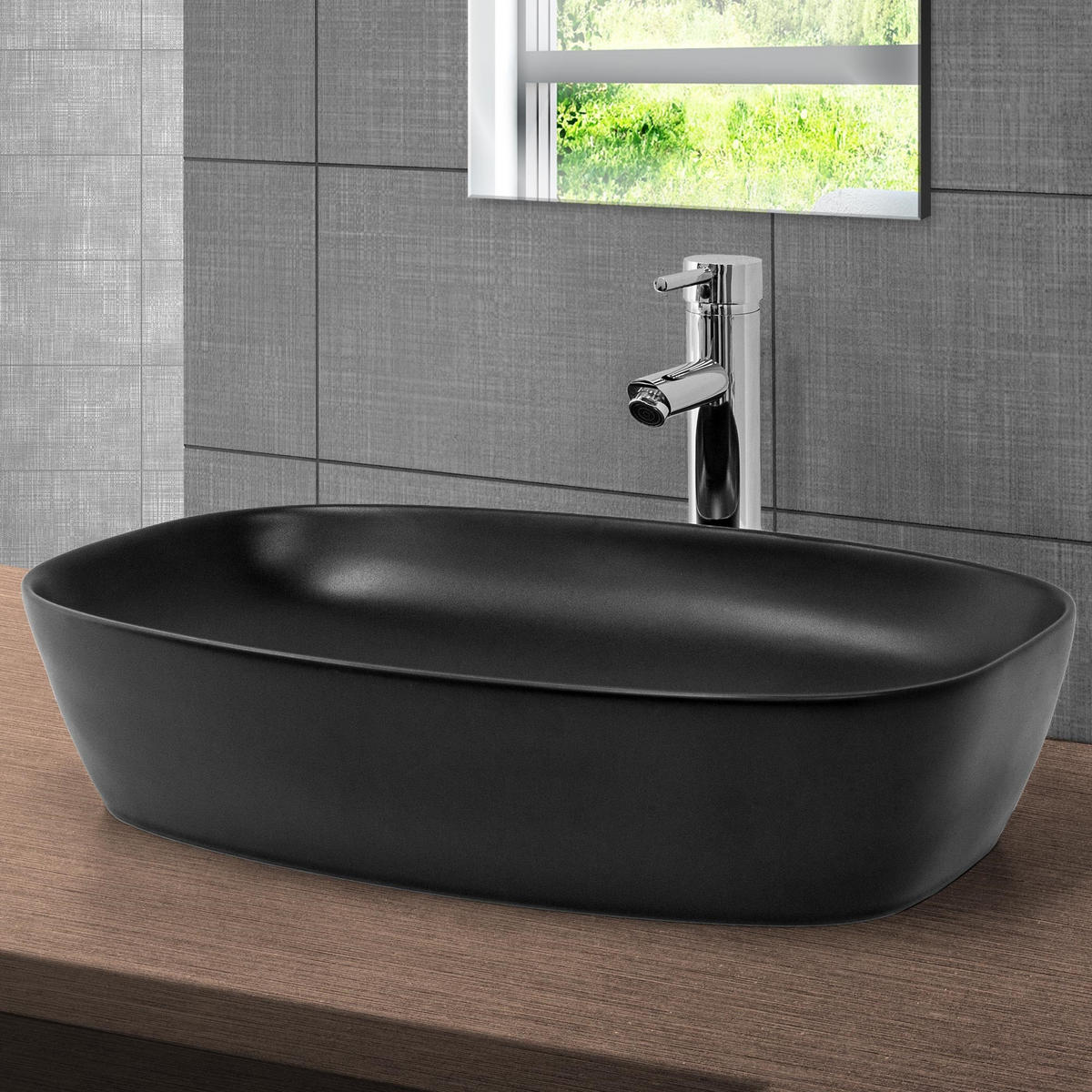 WASCHBECKEN - Schwarz, Keramik (38.5/14/60.5cm) - ML-DESIGN
