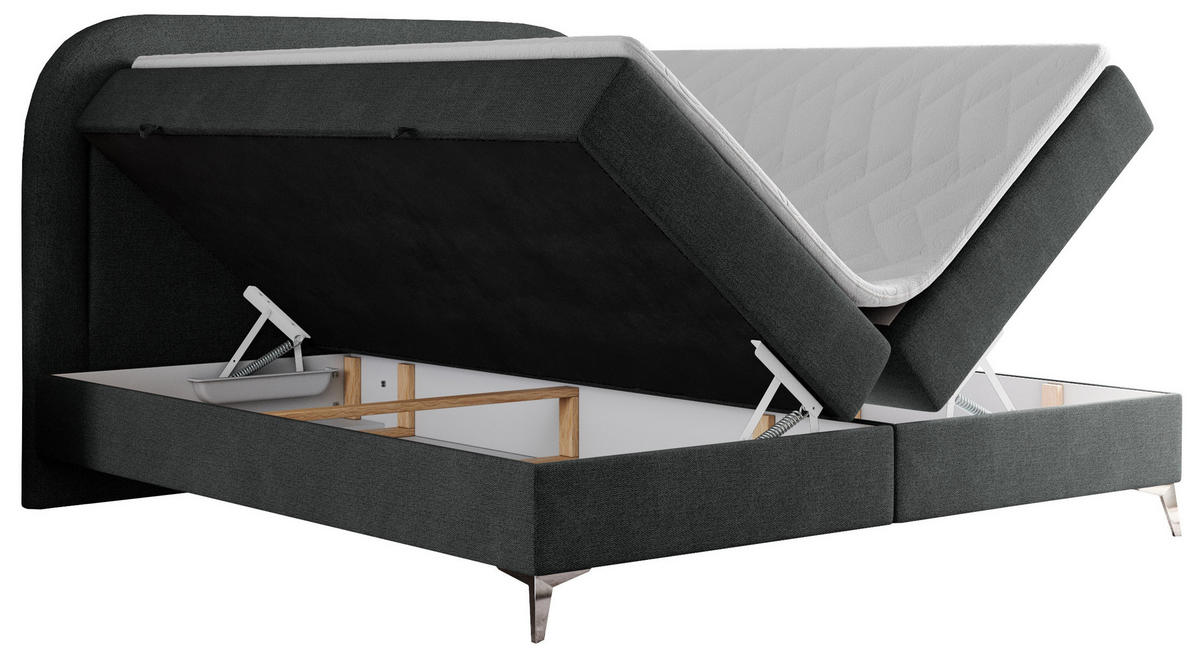 BOXBETT EIRA 160/200 Dunkelgrau Struktur - H4 - Dunkelgrau/Silberfarben, Holz/Textil (160/200cm) - MKS