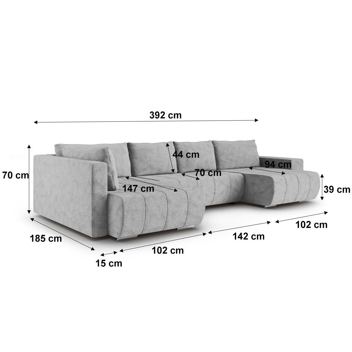 PANORAMASOFA Sergio 5 Sitzplätze Grau - Grau, Holz (392/82/185cm) - Petits-meubles