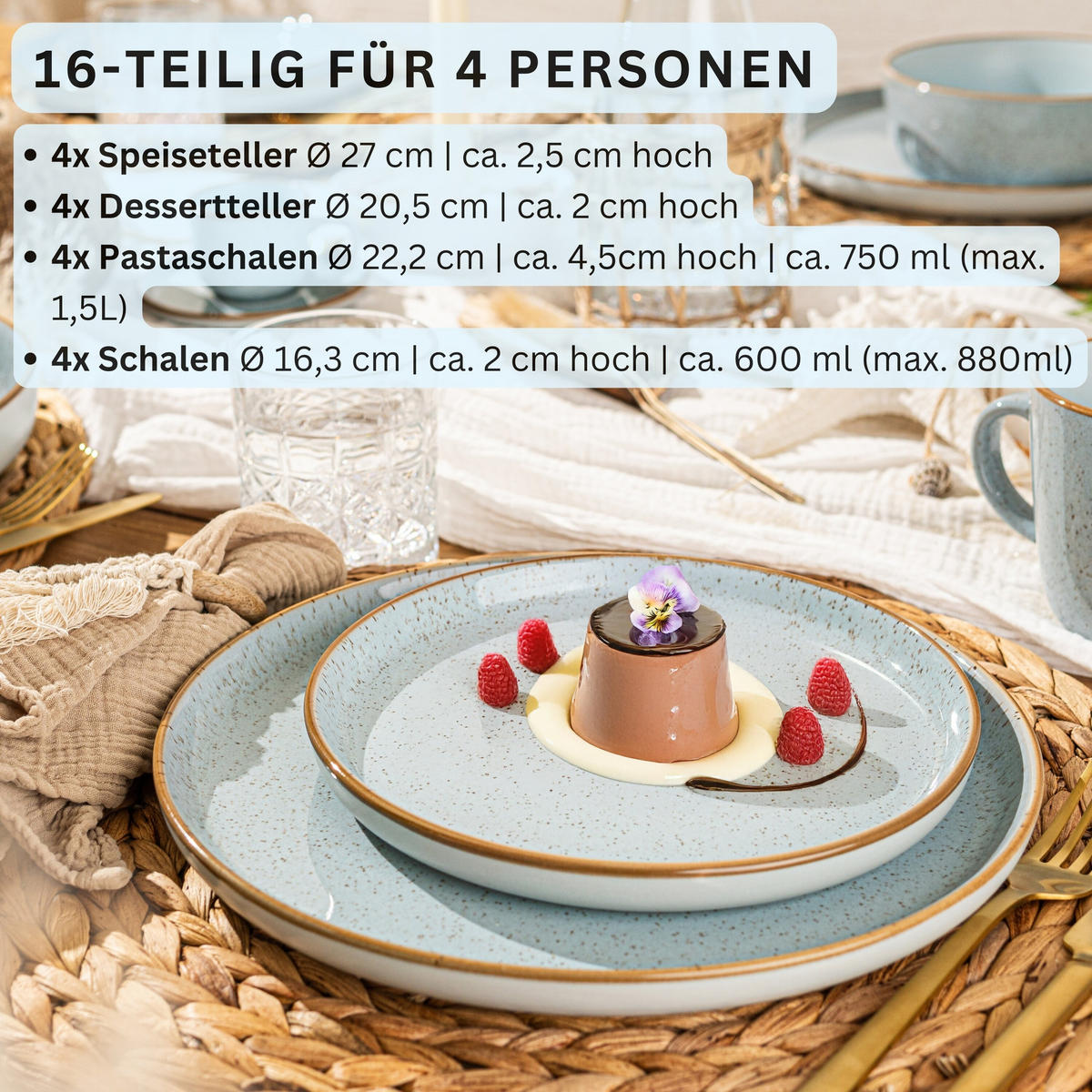 TAFELSERVICE RIO LAGUNE - 16-teilig aus Steingut - Blau, Keramik (44/45/54cm) - Sänger