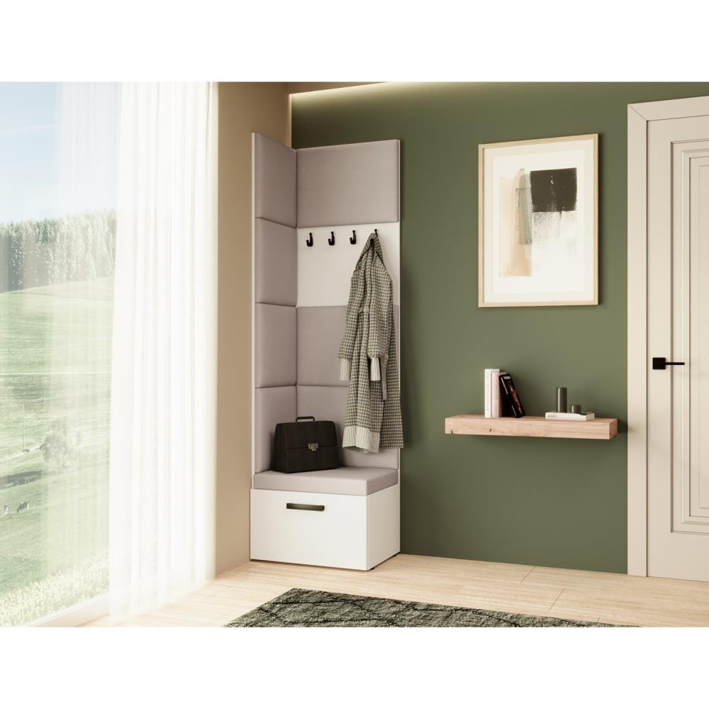 GARDEROBE Margaret V 81/203/43 mit gepolsterten Paneelen - Schwarz/Weiß, Holzwerkstoff/Kunststoff (60/206.5/42cm) - Beautysofa