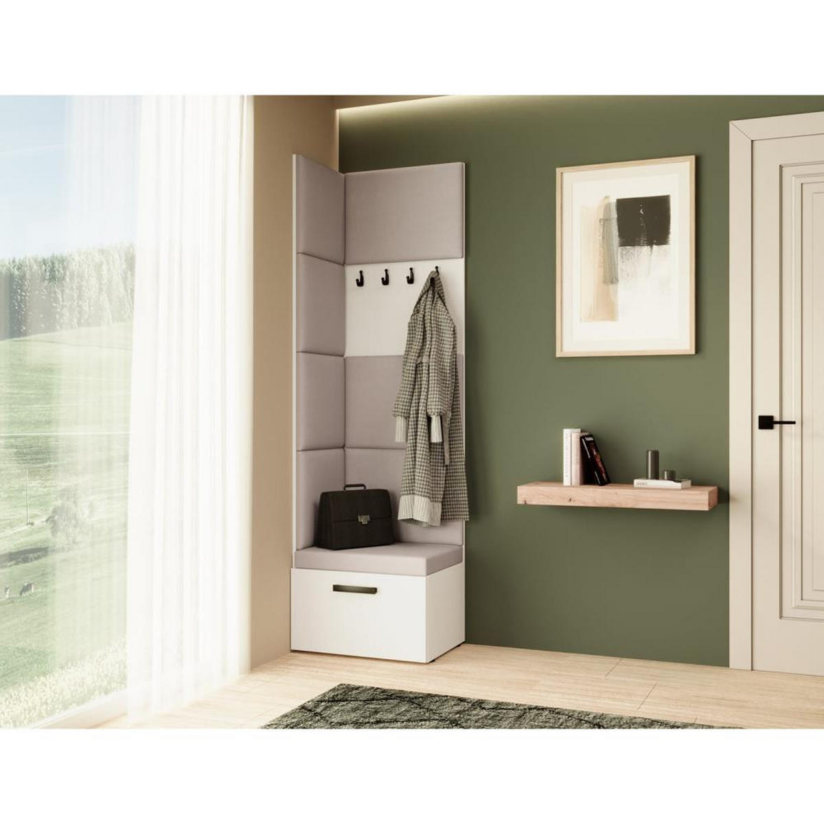 GARDEROBE Margaret V 81/203/43 mit gepolsterten Paneelen - Schwarz/Weiß, Holzwerkstoff/Kunststoff (60/206.5/42cm) - Beautysofa