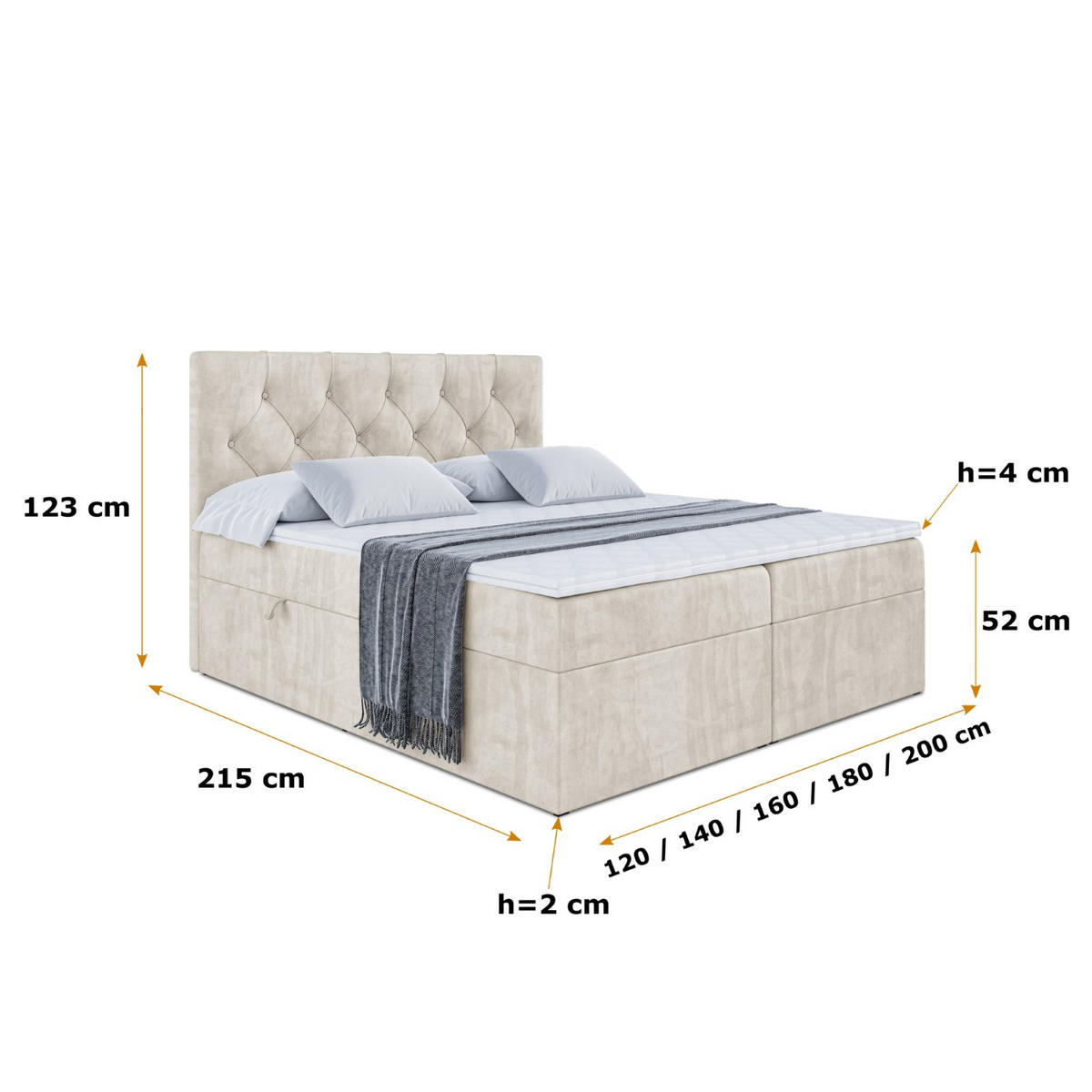 BOXBETT mit Matratze H4 und Lattenrost - MIRAGE - 160x200 - H4 - Ecru - Ecru, Holzwerkstoff (160/200cm) - ALTDECOR