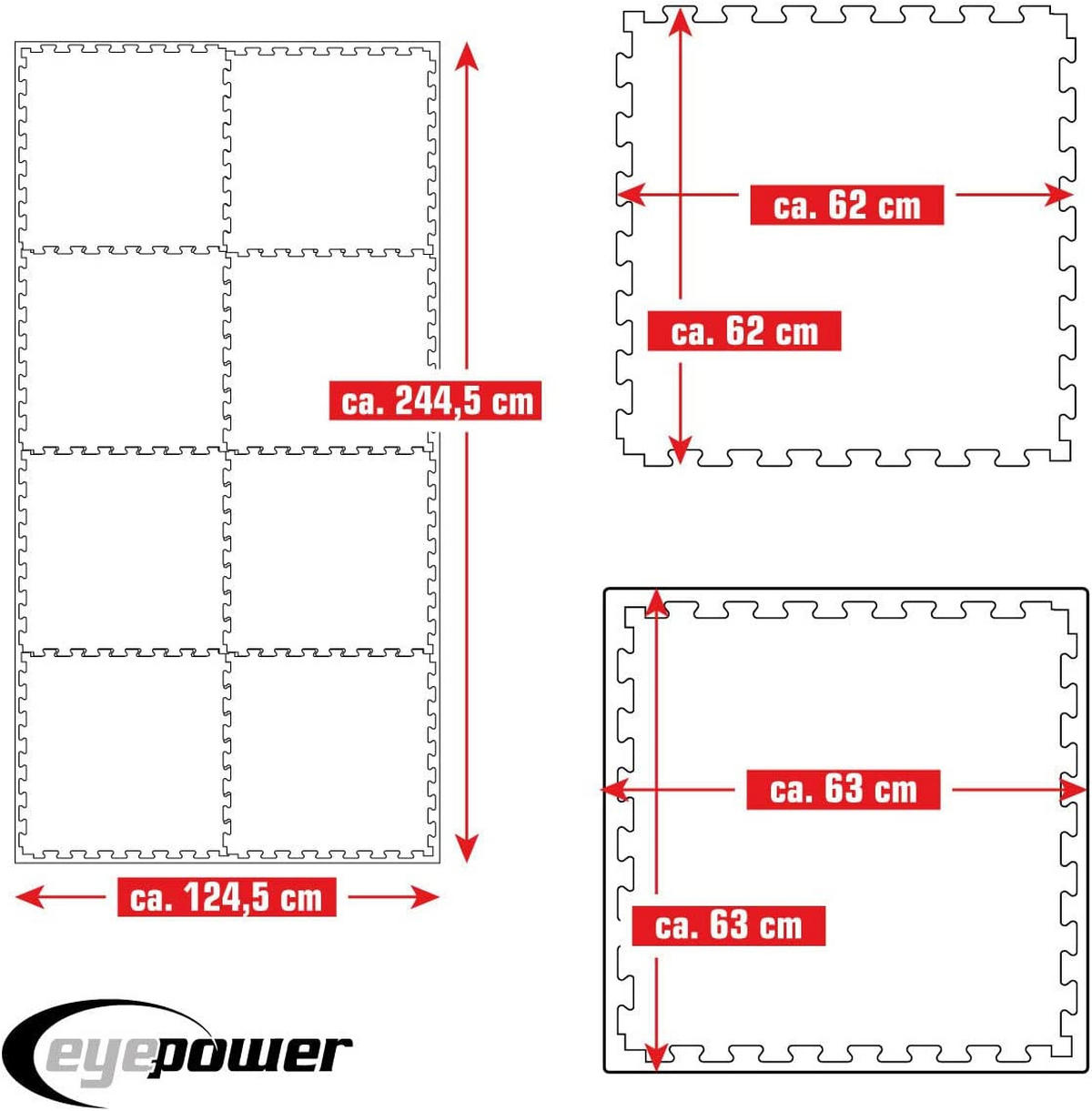 KAMPFSPORTMATTE - 8er Set - 63/63/2 cm - Rot / Blau - Beige, Kunststoff (63/63cm) - eyepower