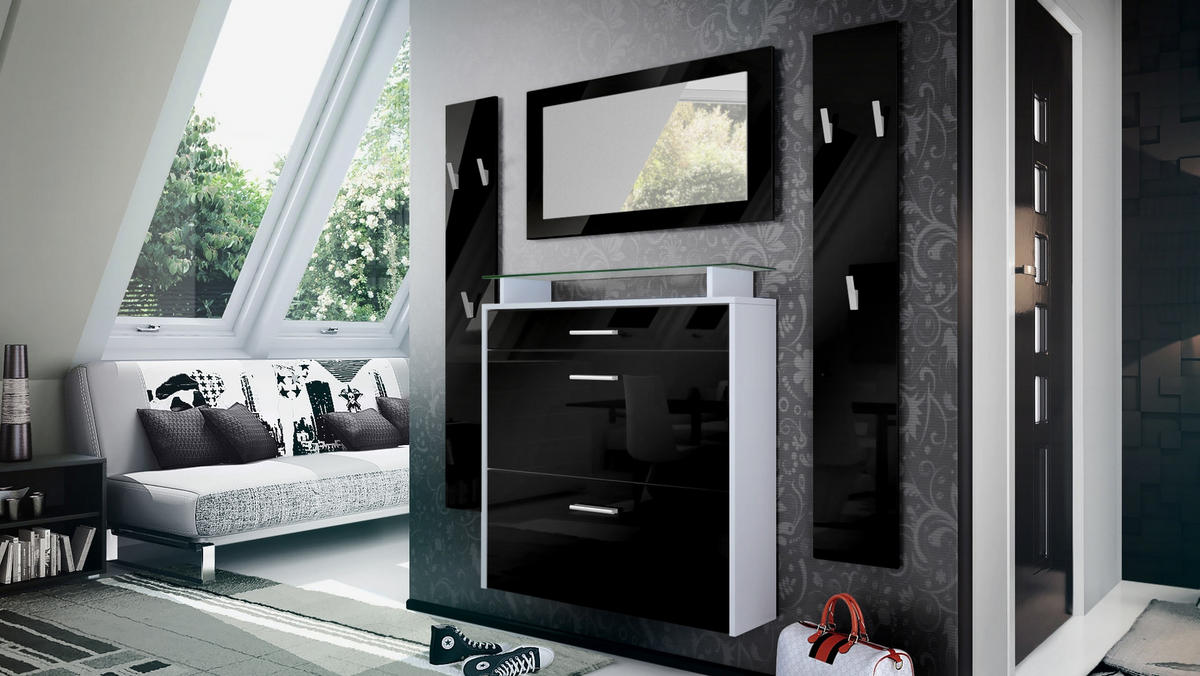 GARDEROBE Malea Front in Schwarz Hochglanz - Schwarz Hochglanz, Holzwerkstoff (180/180/23cm) - Vladon