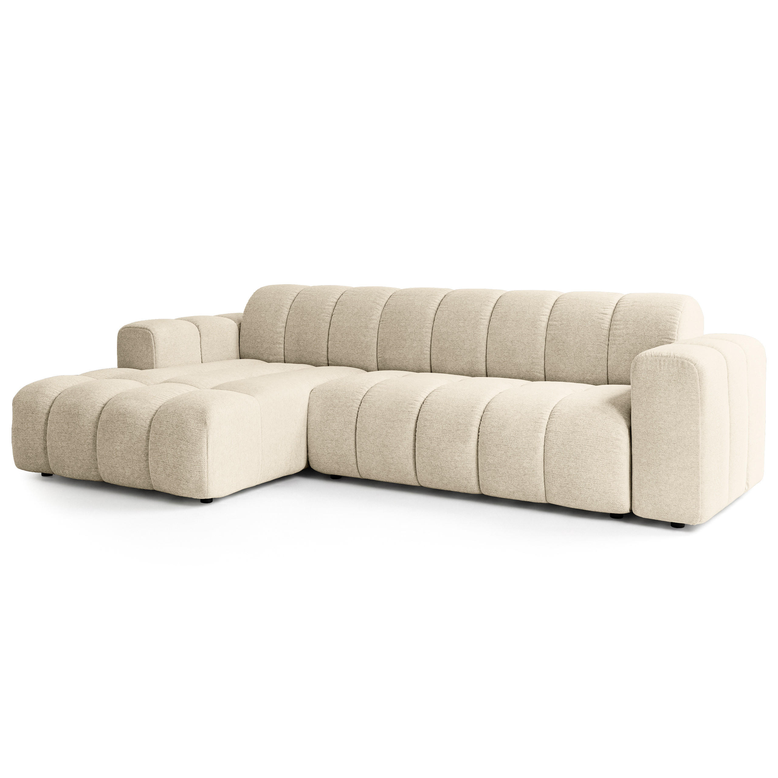 ECKSOFA SETIA Creme Strukturstoff mit Schlaffunktion - Creme, Holz (304/165cm) - MASSENO