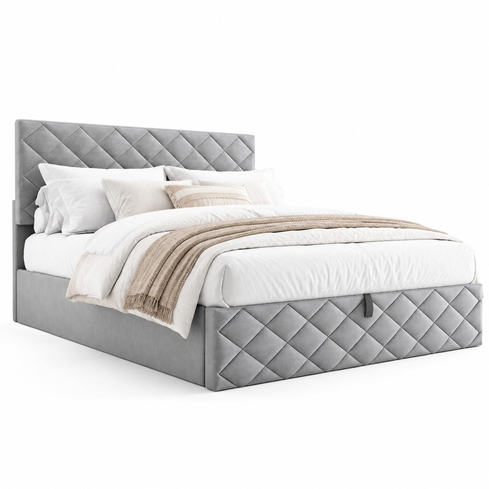 POLSTERBETT 140/200 cm in Grau Samt mit Stauraum und Lattenrost - Hellgrau, Holzwerkstoff/Textil (140/200cm) - CHICFURN