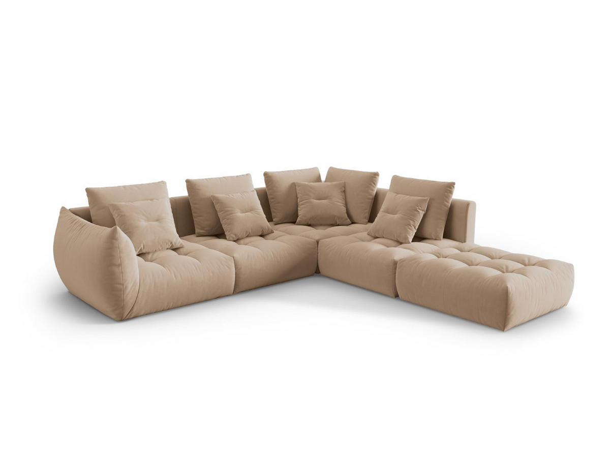 ECKSOFA modular rechts Bloom aus Samt sandfarben 4 Sitzplätze - Sandfarben, Textil (310/316cm) - Micadoni