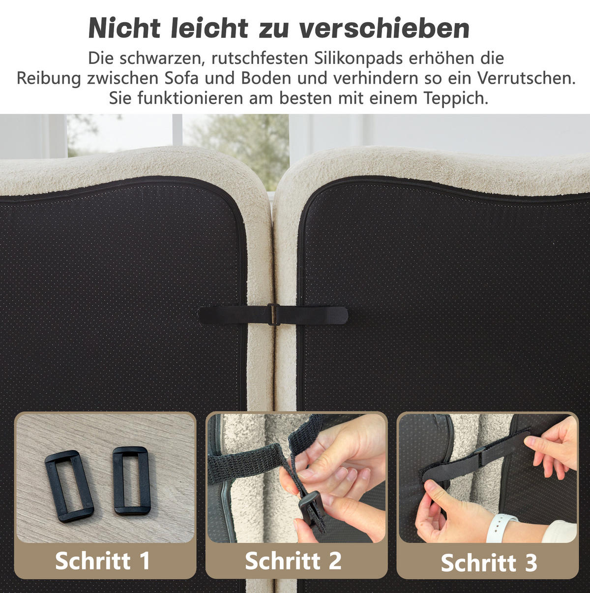 2-SITZER Sofa aus Samt Beige mit 2 Hockern, rahmenloses Design und 32D-Hochdichtschaum - Beige, Textil (192/70/167cm) - Modfu