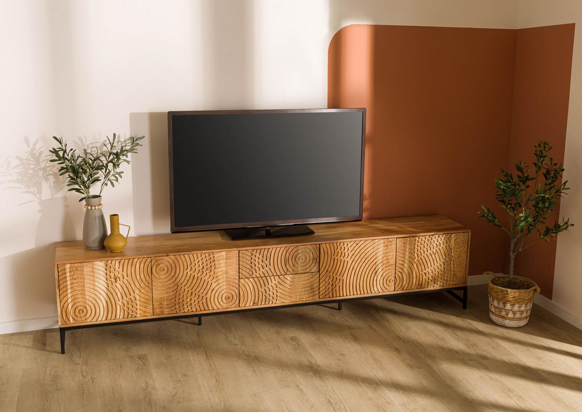 TV-BOARD Akazie 260x40x55 natur lackiert MARRAKESCH #107 - Braun, Holz (260/55/40cm) - Massivmoebel24