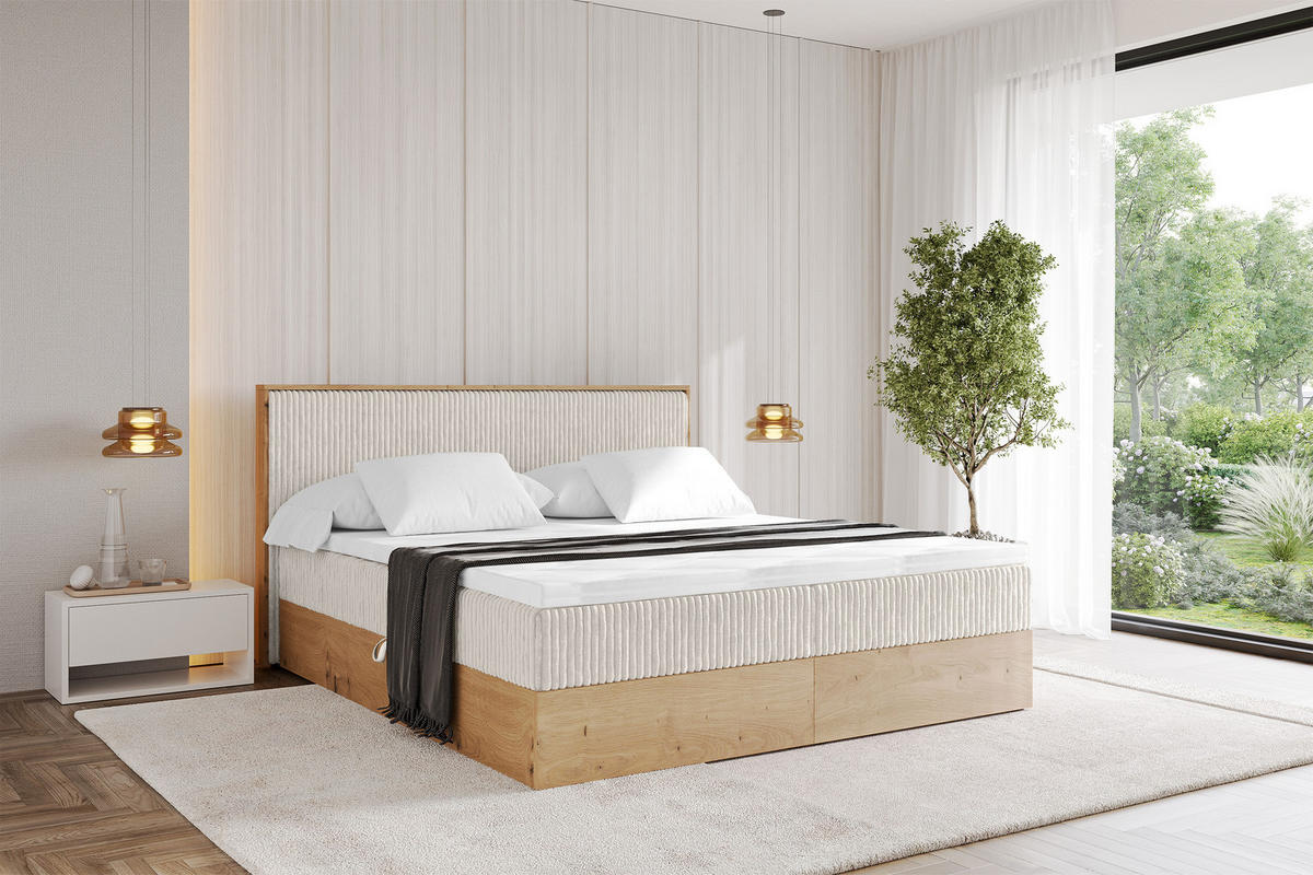 BOXBETT LOLLI9 - 140x200 - H3 Creme - Creme, Holzwerkstoff (140/200cm) - ALTDECOR