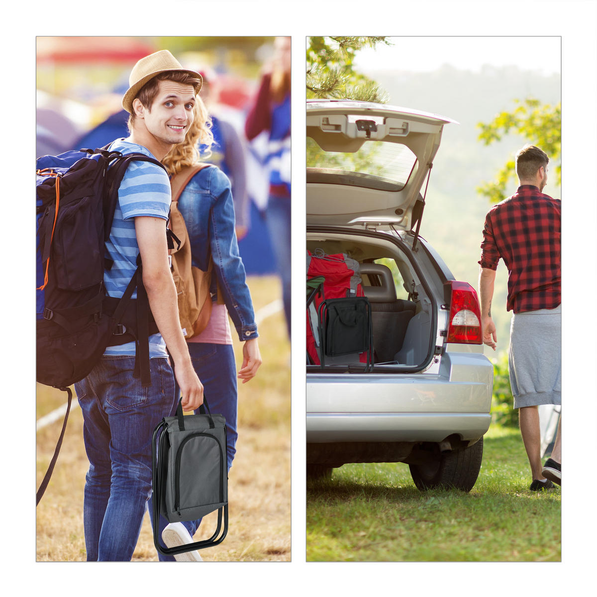 CAMPINGHOCKER - Schwarz, Textil/Metall (32/34/26cm) - Relaxdays