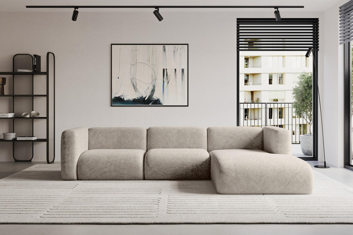 ECKSOFA Ottomane Rechts MIRA-L2 318x179x89 Beige Velours - Beige/Schwarz, Holzwerkstoff/Kunststoff (318/179cm) - ALTDECOR