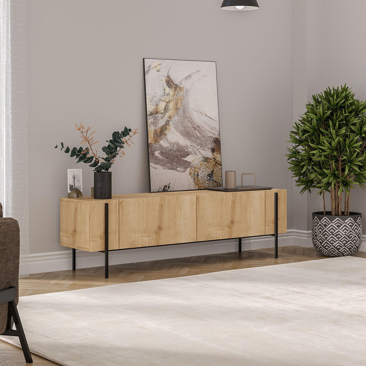 TV-MÖBEL Herman Beige - Beige, Holz (160/45.6/31.4cm) - Habitat Garten