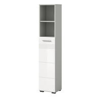 HOCHSCHRANK weiß Hochglanz, grau 30 cm, Badschrank mit Soft-Close - Weiß Hochglanz/Silberfarben, Holzwerkstoff/Kunststoff (30/150/30cm) - Inn.Furn