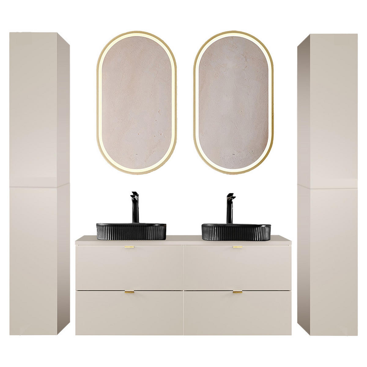 BADMÖBEL-SET 5-TLG. Durango-56 - Beige, Holzwerkstoff (210/200/47cm) - Lomado