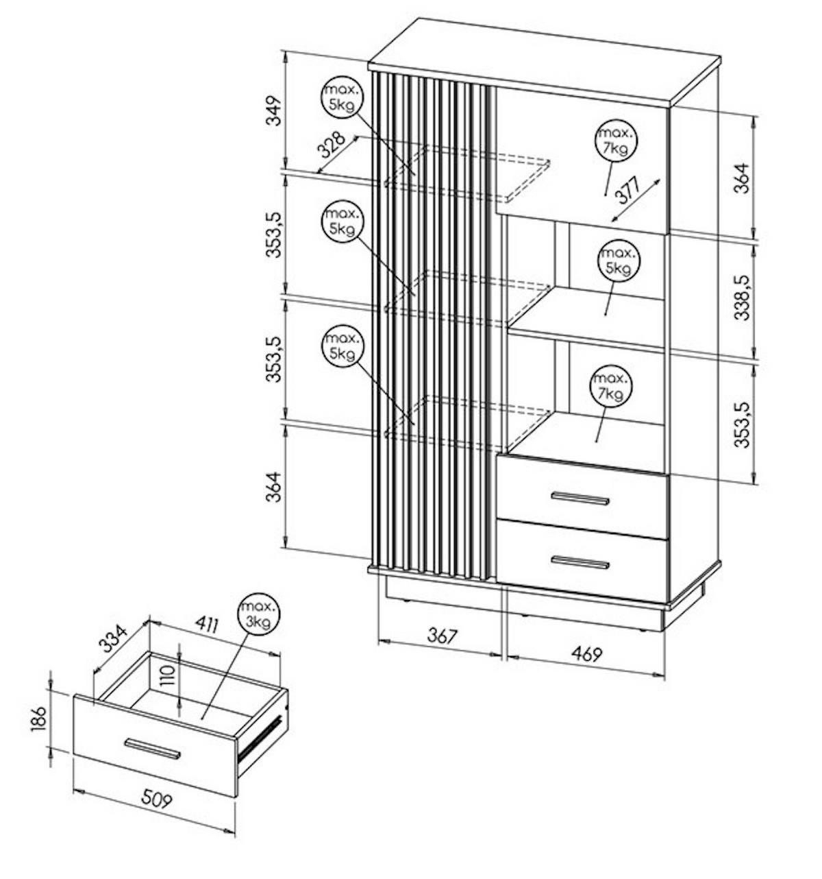 HIGHBOARD Lamia Wotan Eiche / schwarz 90 / 40 / 159cm - Eiche Wotan/Schwarz, Holz/Holzwerkstoff (90/159/40cm) - Feldmann-Wohnen