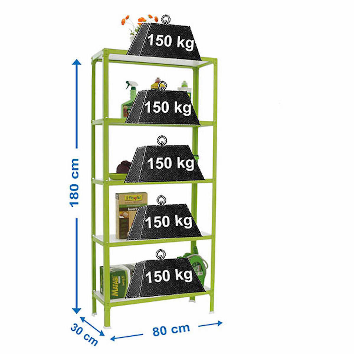 WOHNREGAL Living Koala Wood mit 5 Fachböden HxBxT 180 x 80 x 30 cm Grün/Weiß - Grün, Metall (80/180/30cm) - PROREGAL
