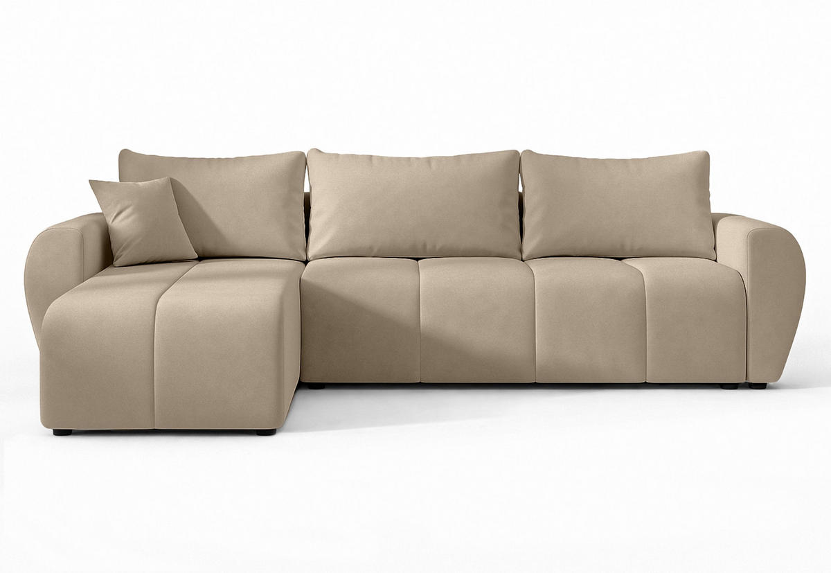 ECKSOFA L Form Malatya Hellbraun 246/145/80 cm stilvolle mit Schlaffunktion L - Hellbraun/Schwarz, Kunststoff/Textil (145/246cm) - AX Living