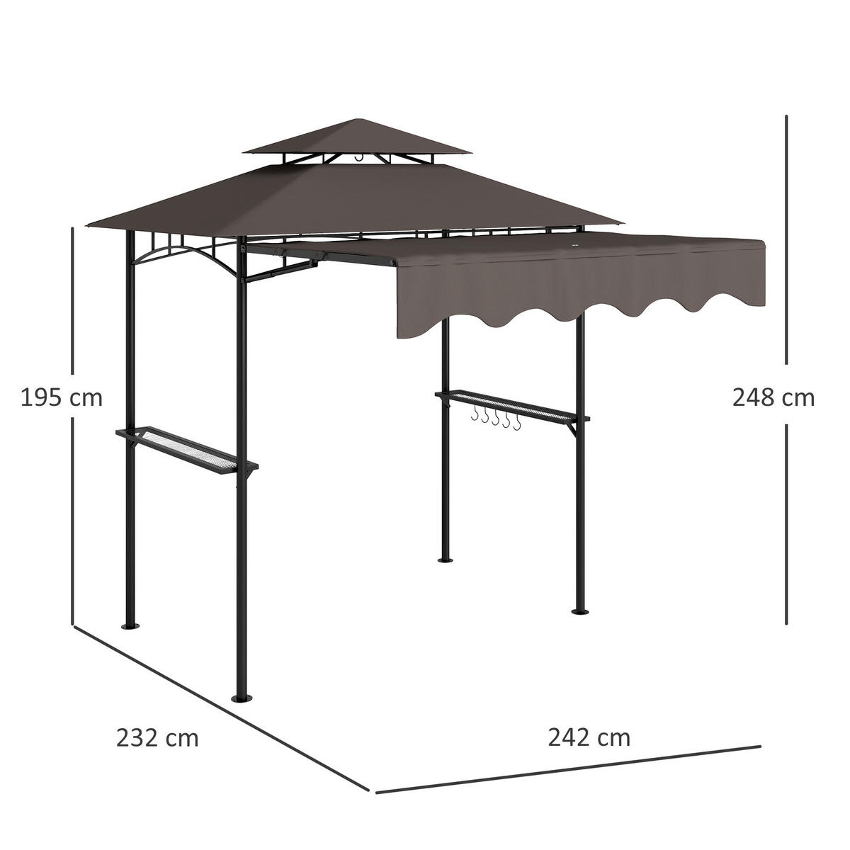 GRILLPAVILLON 242x 149x 248 cm - Beige, Metall (149/248/242cm) - Outsunny