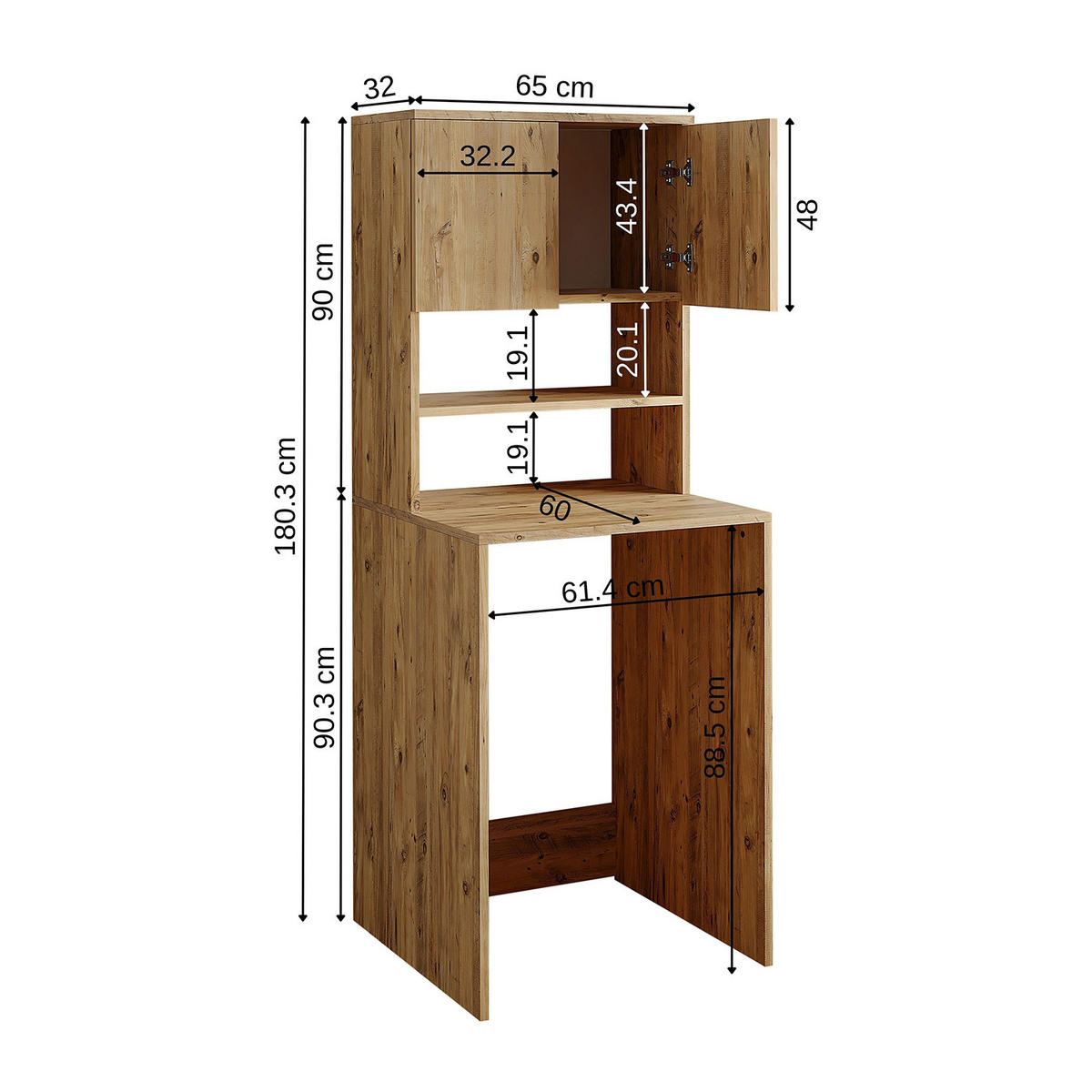 WASCHMASCHINENSCHRANK Atlantic III 65cm Breit, 181cm Hoch - Eichefarben, Holzwerkstoff (65/181/60cm)