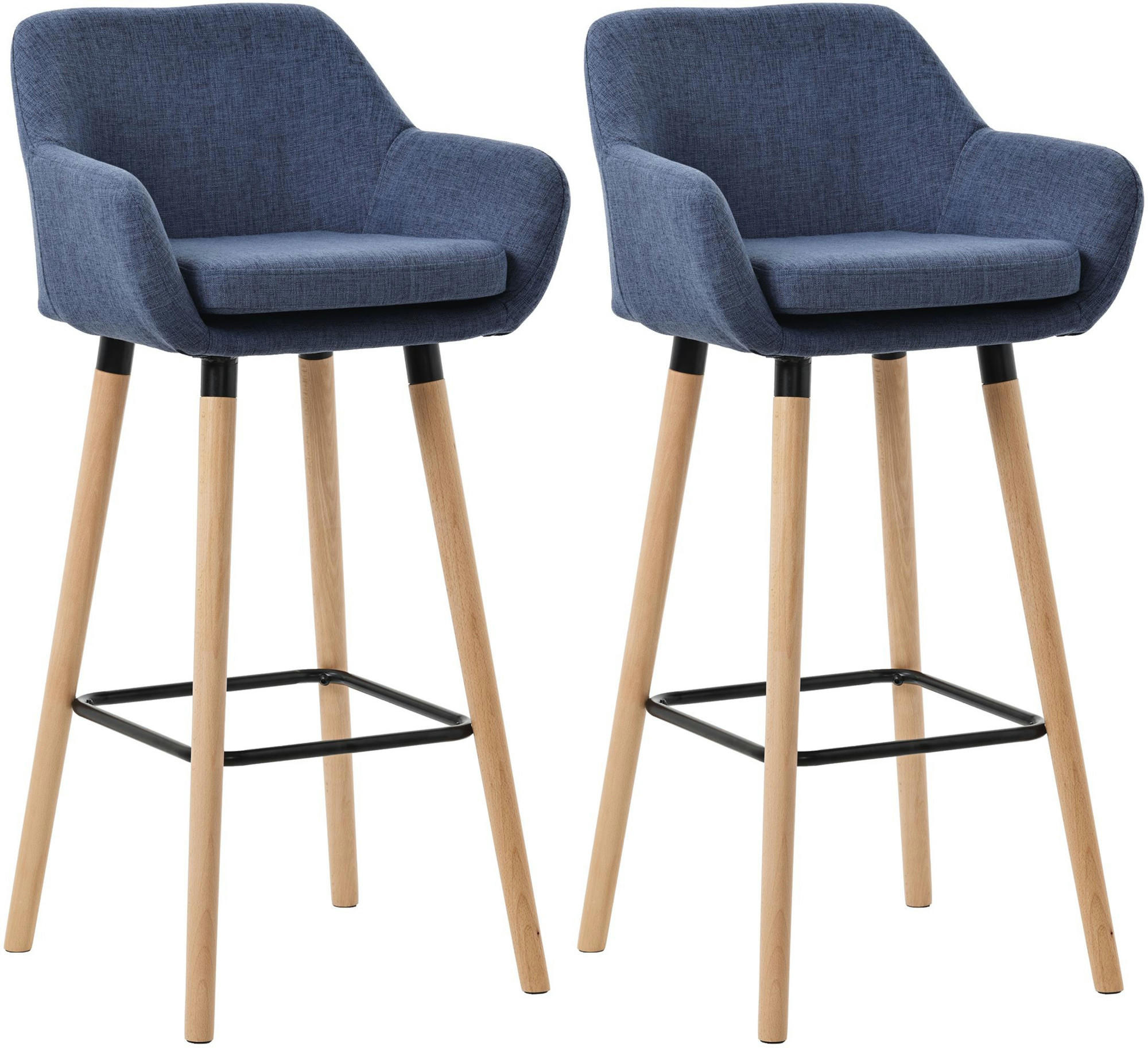 BARHOCKER 2 Stoff Dunkelblau - Eukalyptusholzfarben/Dunkelblau, Holz/Textil (51/101/50cm) - CLP