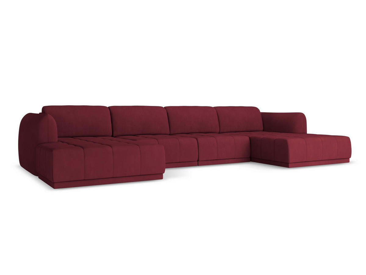 WOHNLANDSCHAFT Chenille Stoff Rot - Rot/Weinrot, Kunststoff/Textil (370/74/170cm) - Makamii