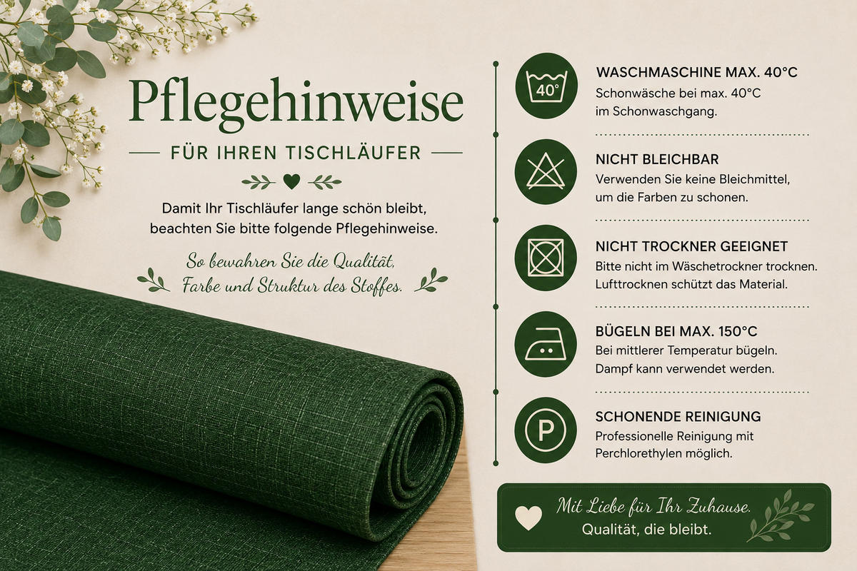 TISCHLÄUFER 40/100 cm Dunkelgrün Leinenoptik - Dunkelgrün, Textil (40/100cm) - TiborTex