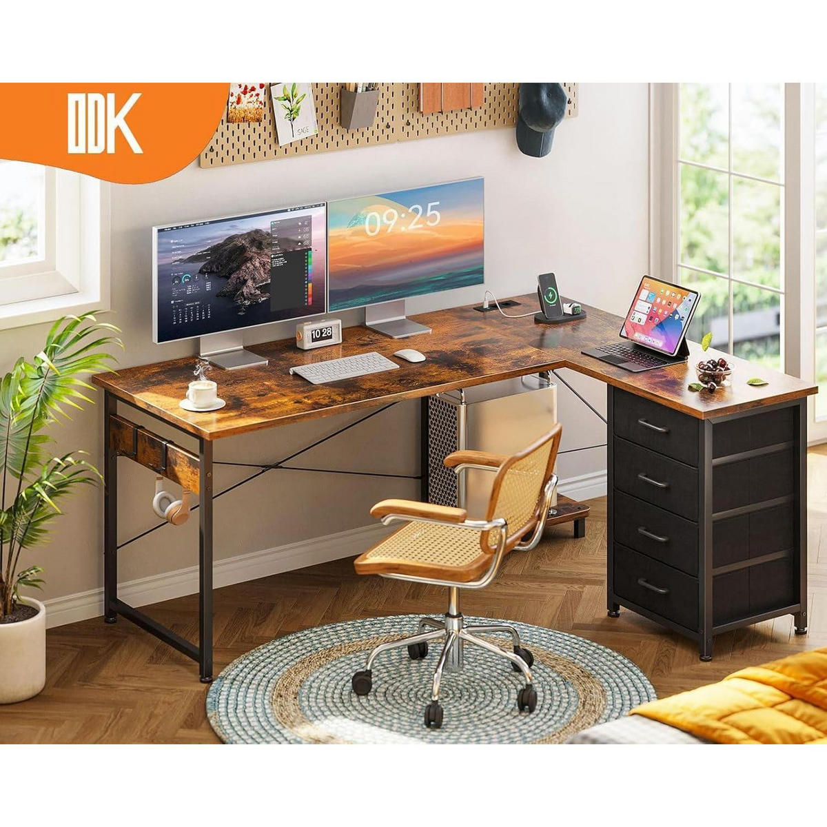 ECKSCHREIBTISCH mit Steckdose und USB-Anschluss 135 x 100 cm Vintage-braun - Braun, Holzwerkstoff (100/135/75.7cm)