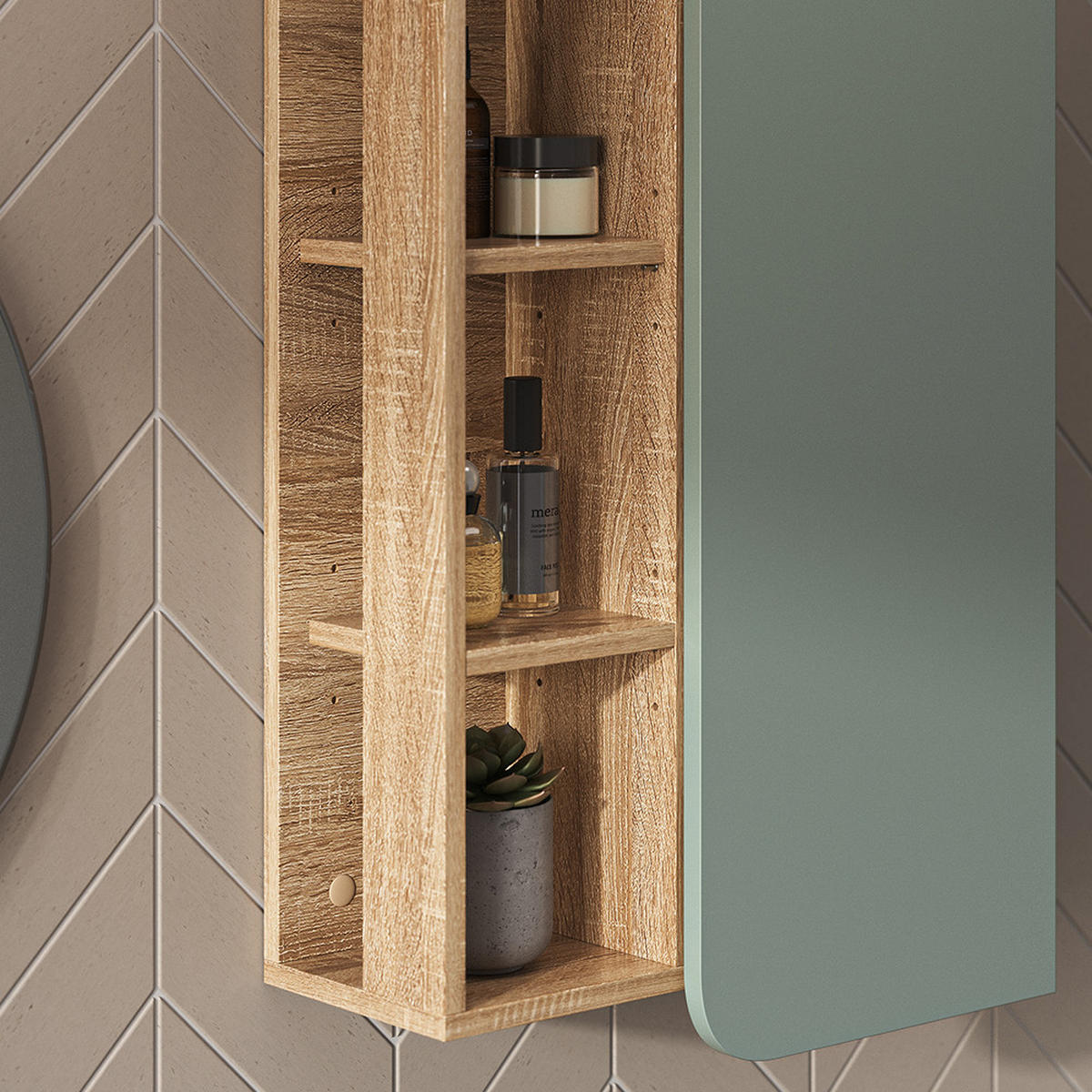 BADSCHRANK Karen Blau-Grau 50 x 75 cm mit Tür und offenen Fächern - Dunkelblau/Sonoma Eiche, Holzwerkstoff (50/75/20cm) - Vicco