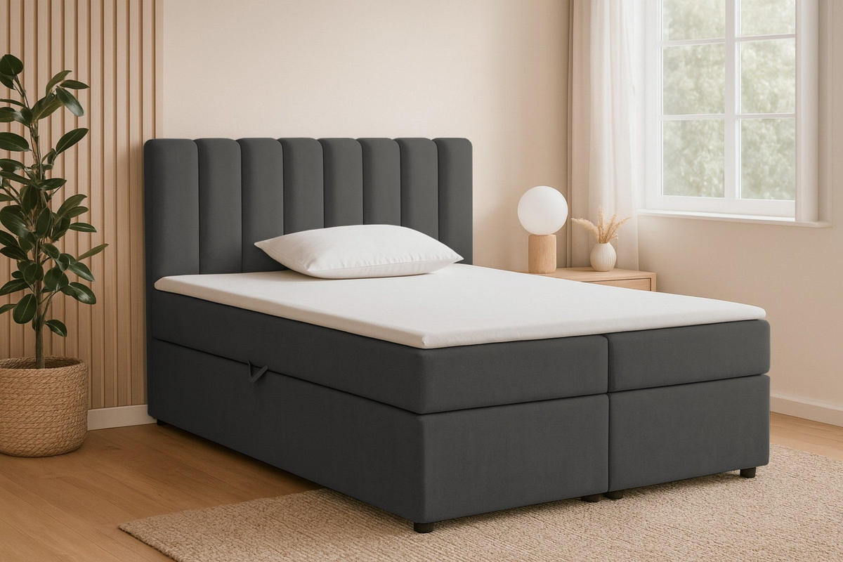 BOXBETT VIKA 160/200 in Velours Anthrazit H4 - Anthrazit, Holz/Holzwerkstoff (160/200cm) - Deine Möbel 24