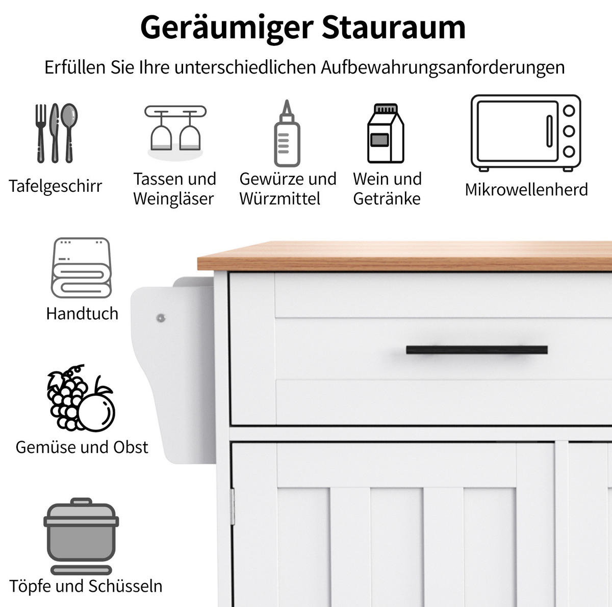 KÜCHENINSEL 129/71/91,5 cm Weiß aus MDF mit klappbarer Arbeitsplatte - Weiß, Holzwerkstoff (46/91.5/120cm) - OKMYHOME
