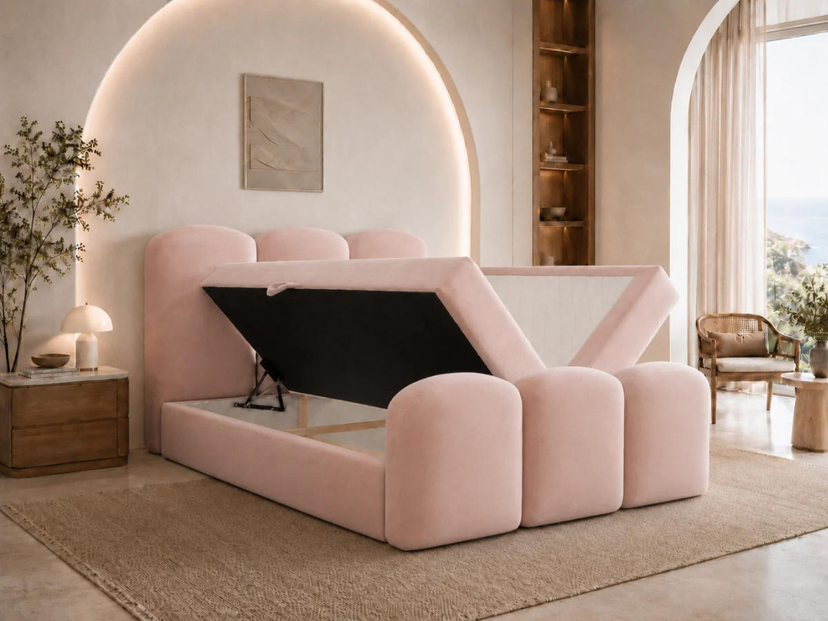 BOXBETT ROYAL 120x200 cm in Rosa, Bettkasten, Topper, Velvet-Stoff - Pink, Holz/Textil (120/200cm) - EMLAR Home